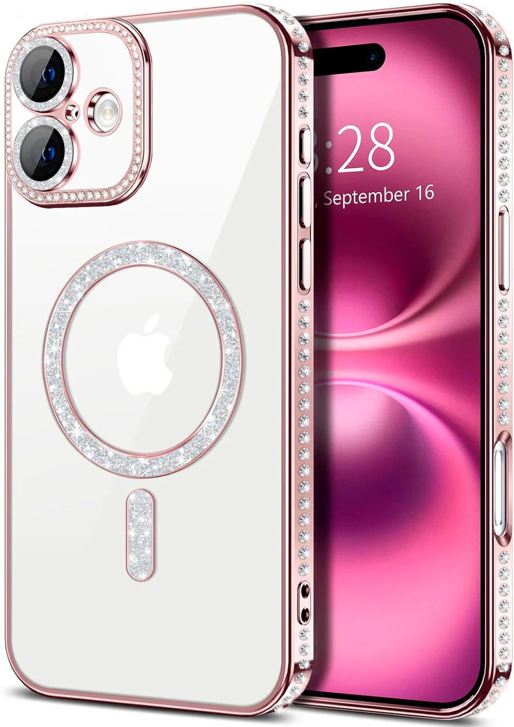 Entronix [Magnetic] Case Compatible with iPhone 16 - [Clear Back] Luxury Diamonds