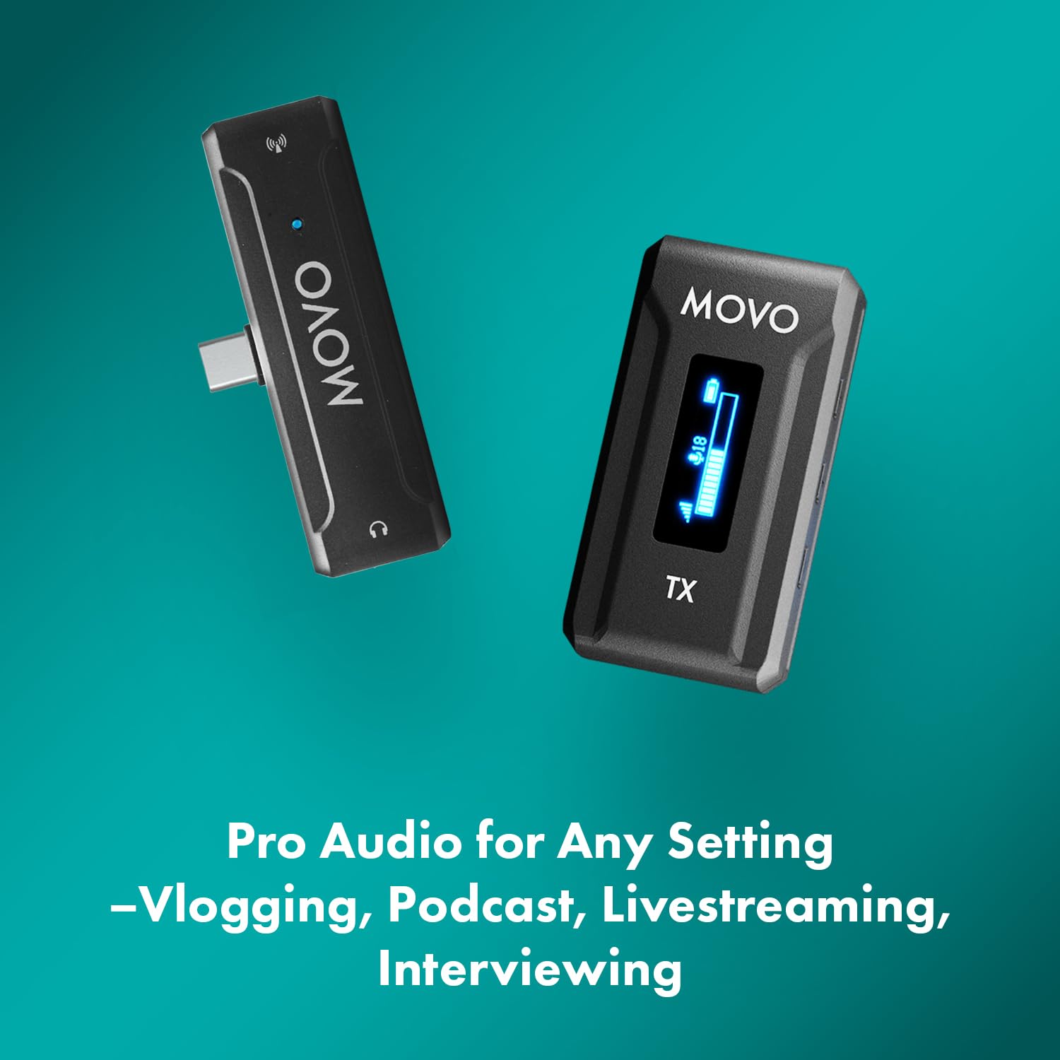 Movo WMX-2-C USB-C Wireless Mic for USB-C w Handle