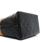 Suede Calfskin Shiny Lambskin Quilted Large Coco Base Shopping Bag Beige Black