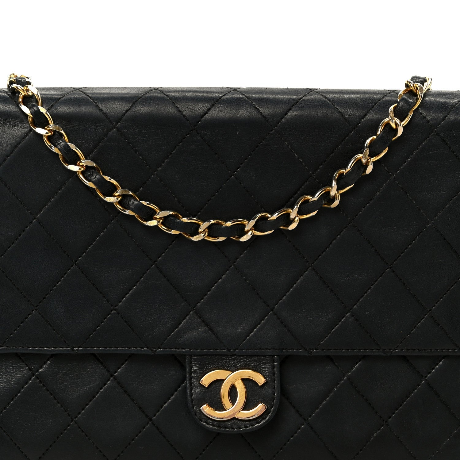 Lambskin Quilted Medium Single Flap Black