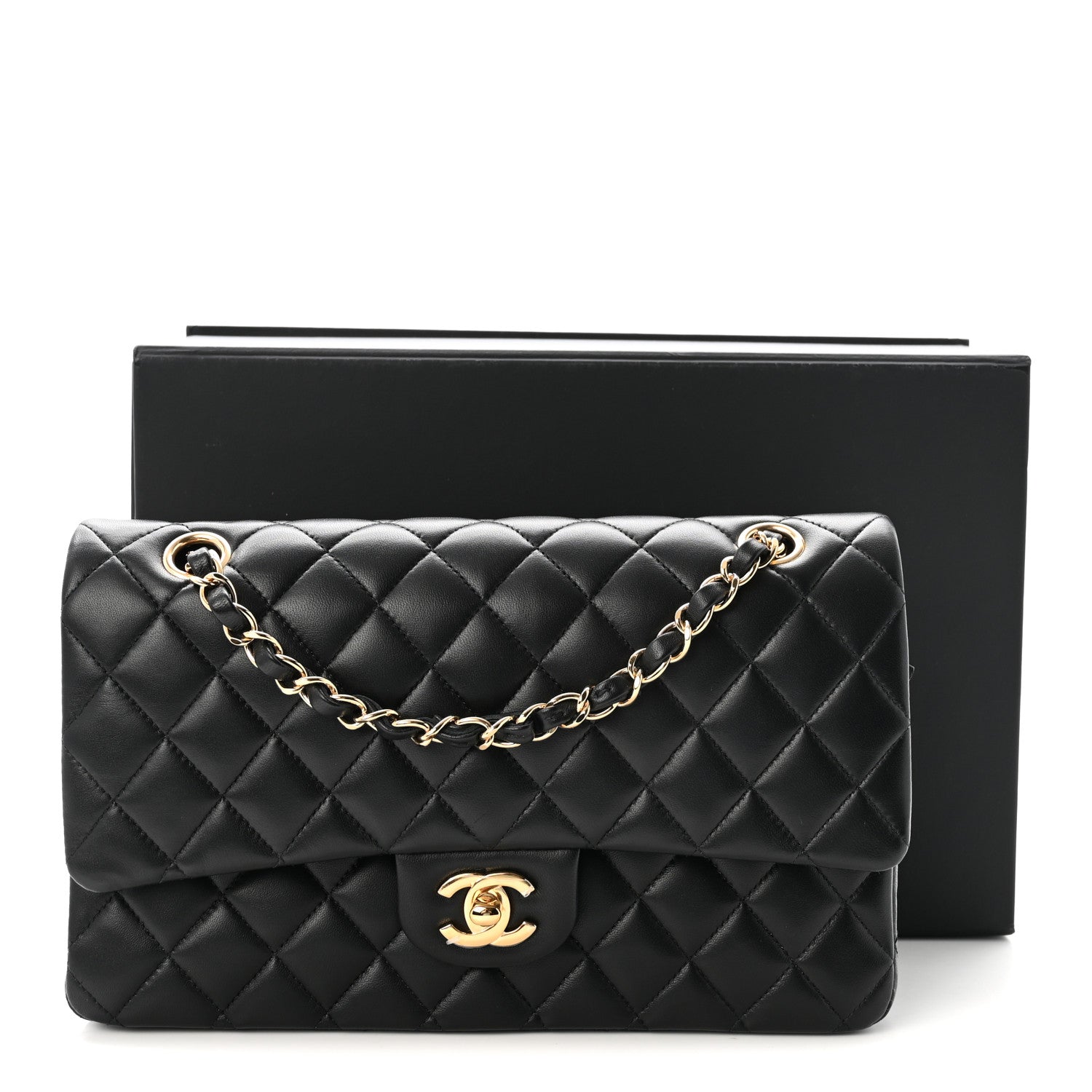 Lambskin Quilted Medium Double Flap Black