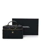 Caviar Quilted Top Handle Slim Vanity With Chain Black
