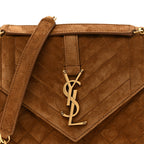 Suede Mixed Matelasse Triquilt Medium Monogram Envelope Satchel Bark Brown