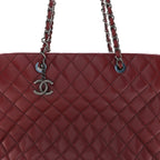 Caviar Quilted City Shopping Tote Dark Red