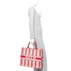 Canvas Embroidered Mykonos Large Striped Book Tote Red