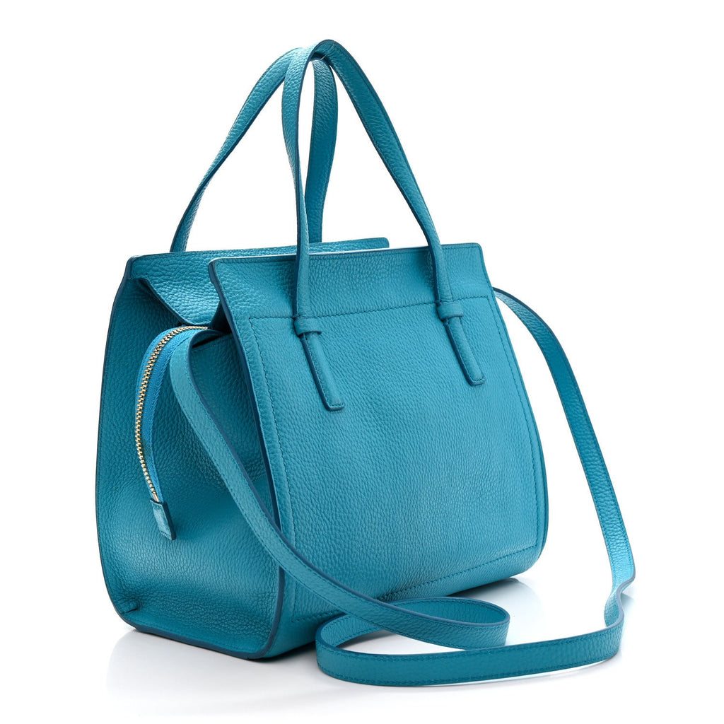 Hammered Calfskin Double Handle Small Amy Tote Turquoise