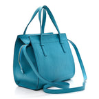 Hammered Calfskin Double Handle Small Amy Tote Turquoise