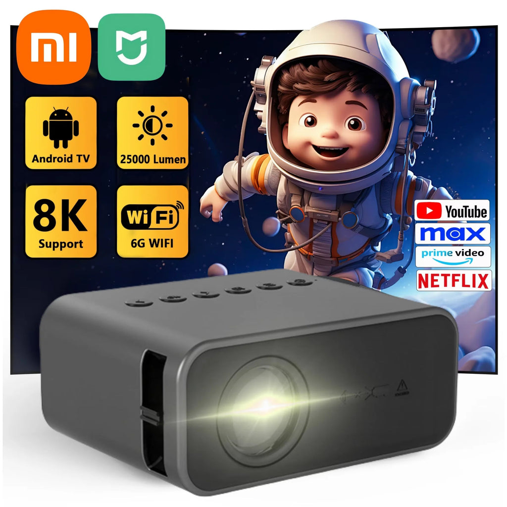 Mini Projector Portable Home Projector 8K HD Projector, Indoor Entertainment Game Theatre - Black