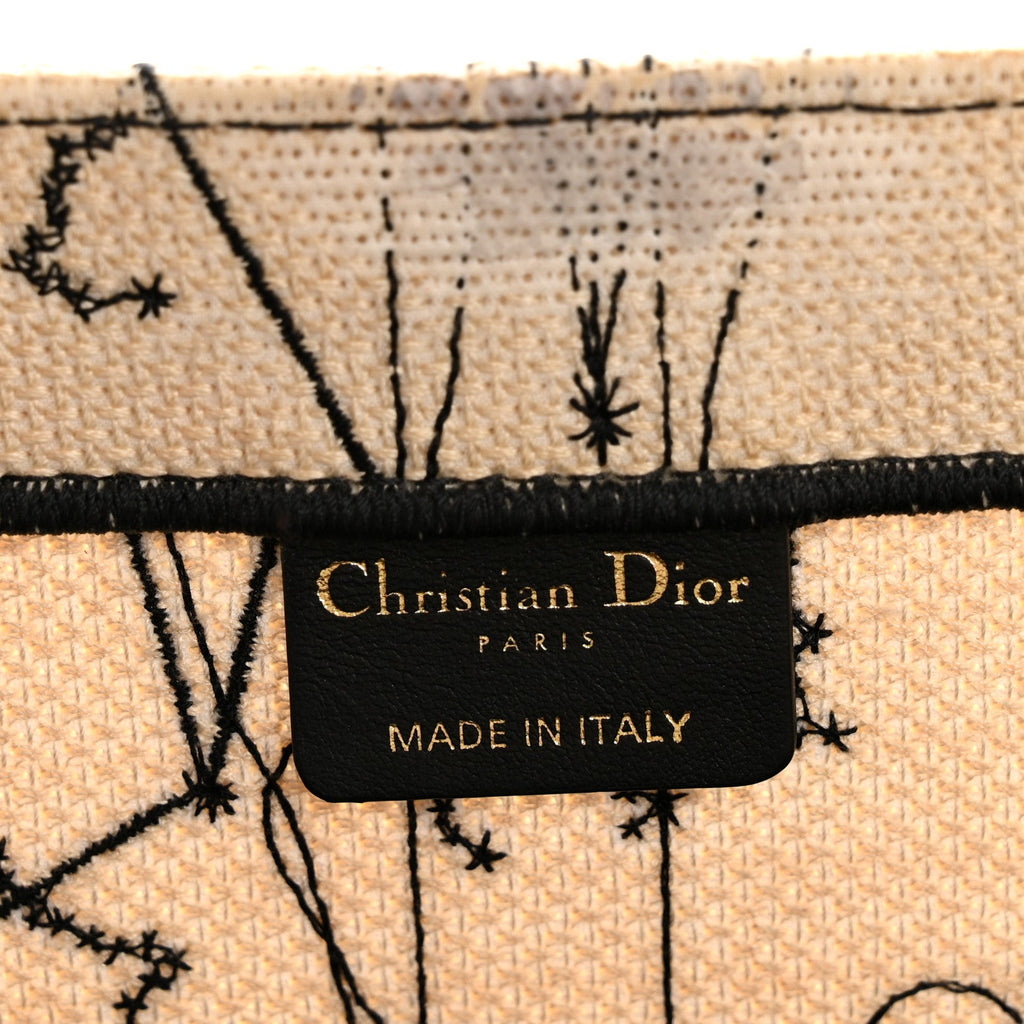 Canvas Embroidered Large Zodiac Book Tote Latte Multicolor