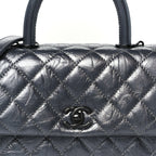 Metallic Aged Calfskin Quilted Mini Coco Handle Flap Charcoal