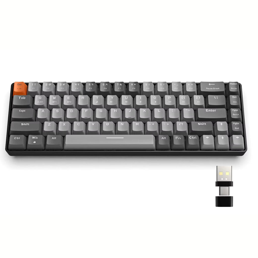 RK68 Wireless 60% Mechanical Keyboard with Bluetooth 5.0 and 2.4GHz Dual Mode Receiver, 68-Key Hot-Swappable Gaming Keyboard Red Switch