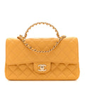 Lambskin Quilted Medium Crystal Top Handle Rectangular Flap Yellow