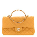 Lambskin Quilted Medium Crystal Top Handle Rectangular Flap Yellow
