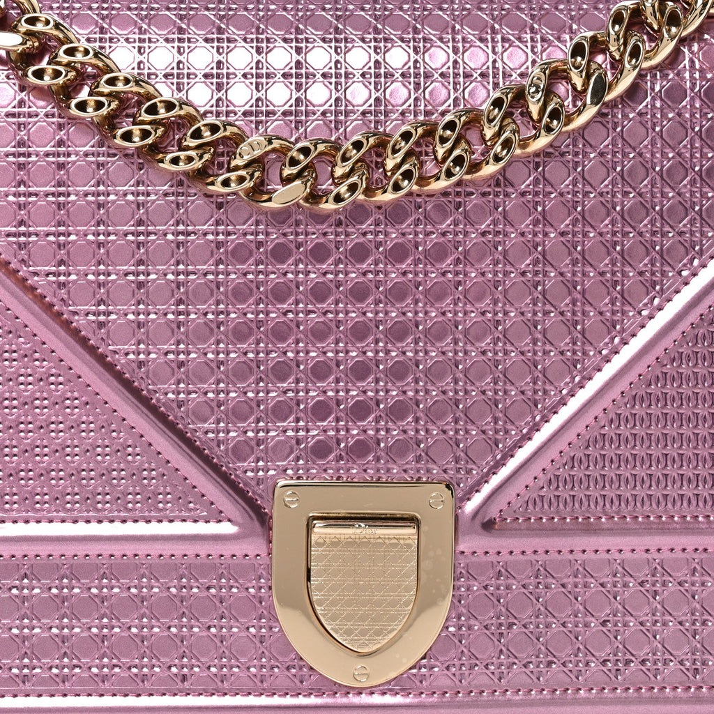 Metallic Patent Micro-Cannage Medium Diorama Flap Bag Pink