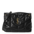Lambskin Quilted Medium Loulou Puffer Monogram Chain Satchel Black