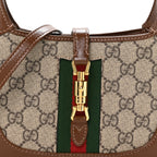 GG Supreme Monogram Azalea Calfskin Web Mini Jackie 1961 Hobo Beige Ebony Brown Sugar