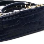 Calfskin Crocodile Embossed Gold Metallic Edge Hardware Mini City Bleu