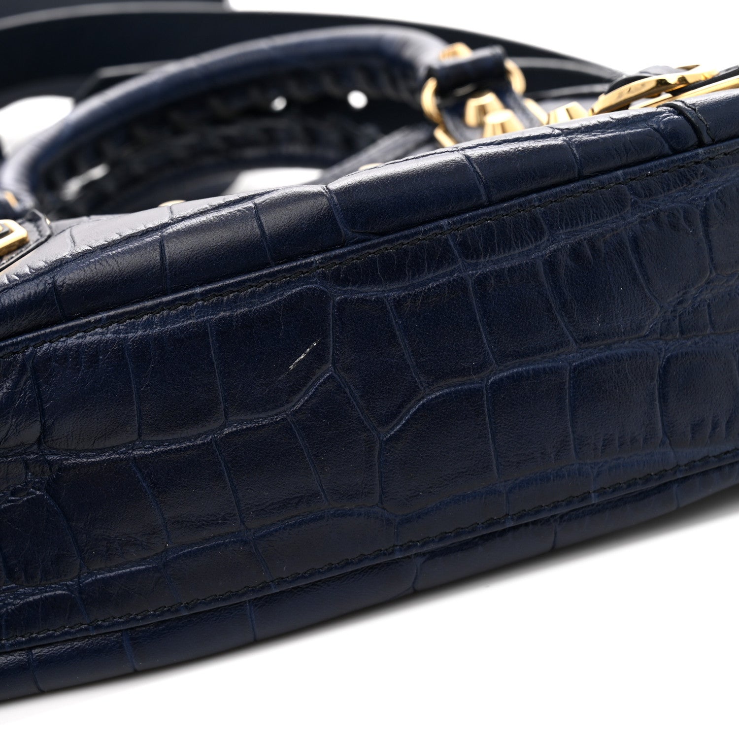 Calfskin Crocodile Embossed Gold Metallic Edge Hardware Mini City Bleu