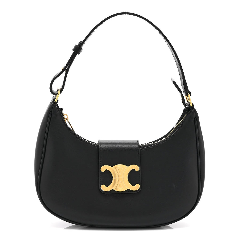 Smooth Calfskin Medium Strap Ava Triomphe Shoulder Bag Black