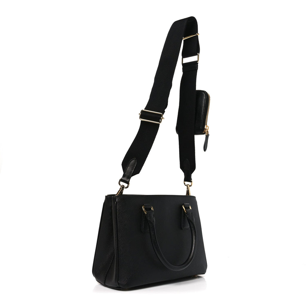Saffiano Lux Micro Galleria Shoulder Bag Black