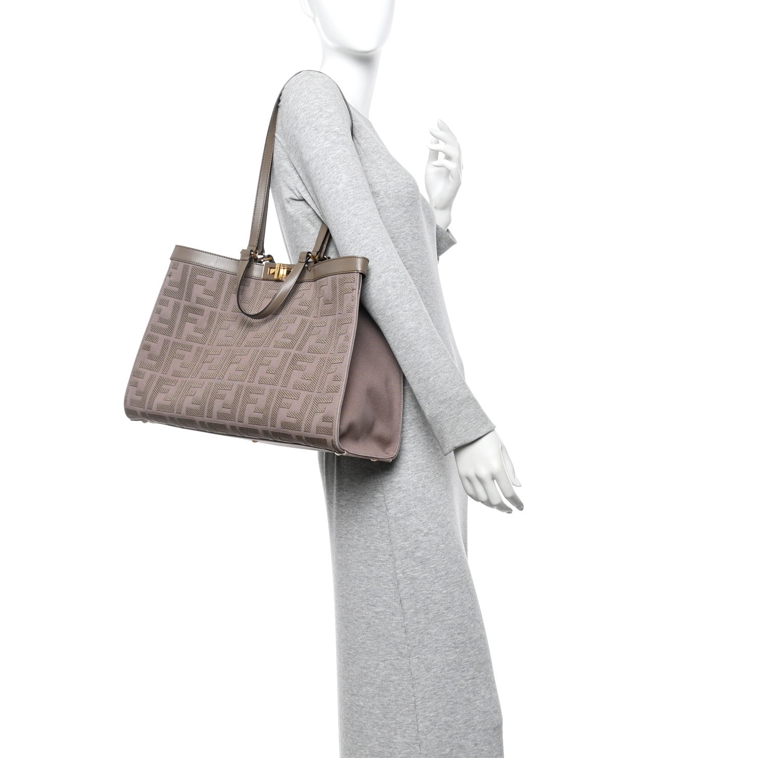 Canvas Vitello King FF Embroidered Medium Peekaboo X-Tote Tartufo