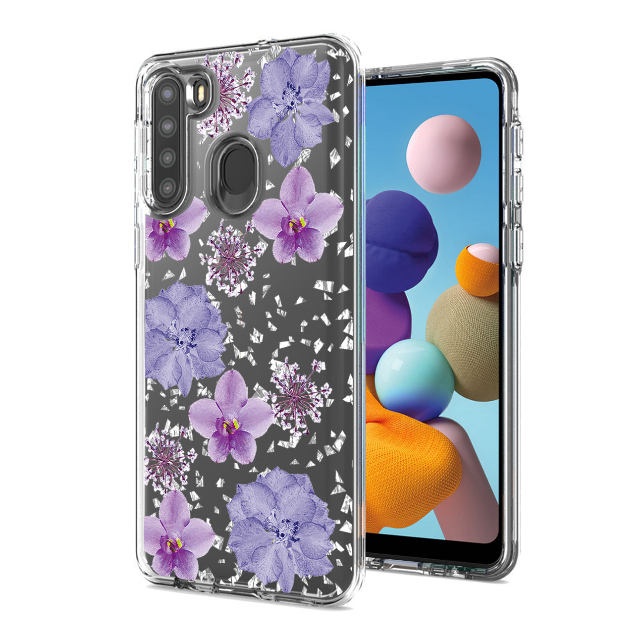 Pressed Dried Flower Design Phone Case For Samsung Galaxy A21 In Purple