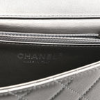 Metallic Goatskin Quilted Small Chic Pearls Flap Silver