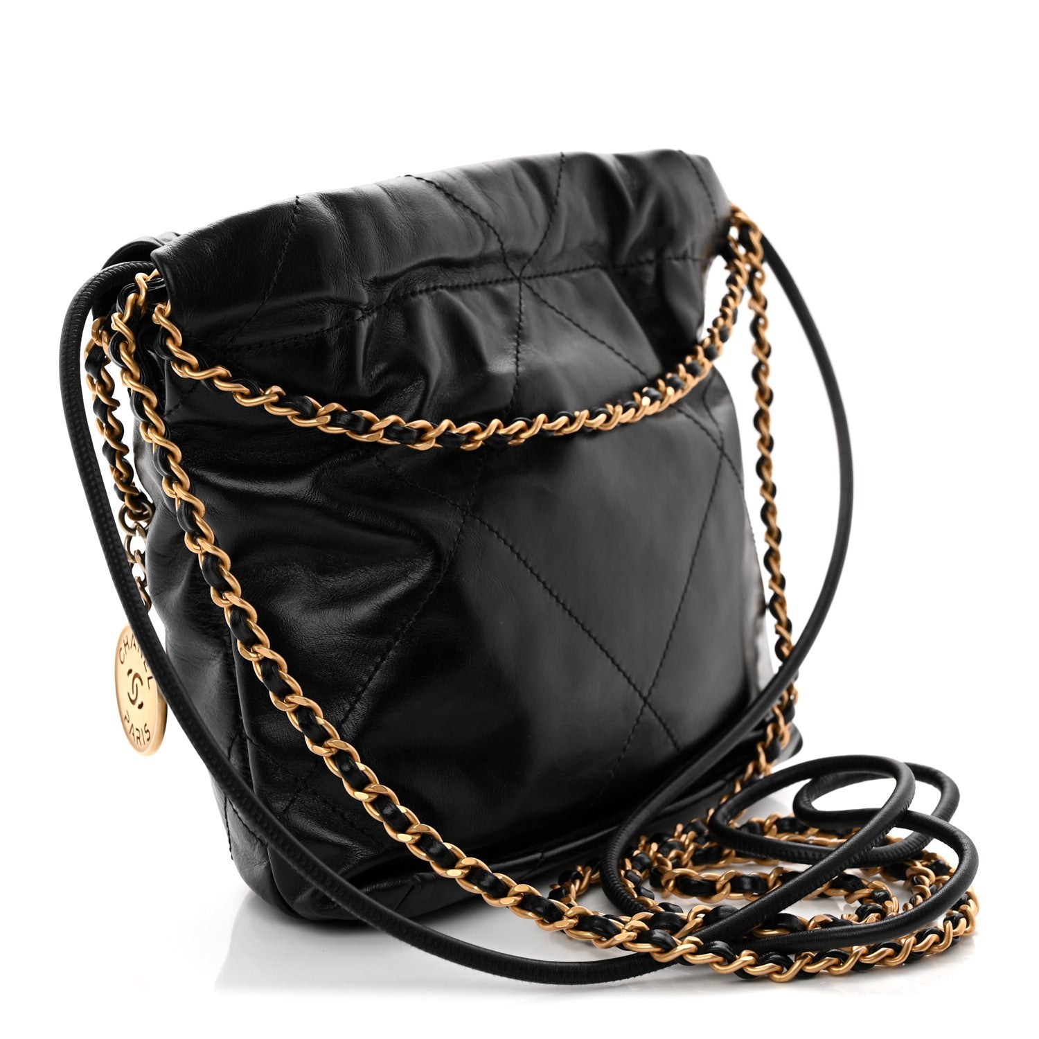 Shiny Calfskin Quilted Mini Chanel 22 Black