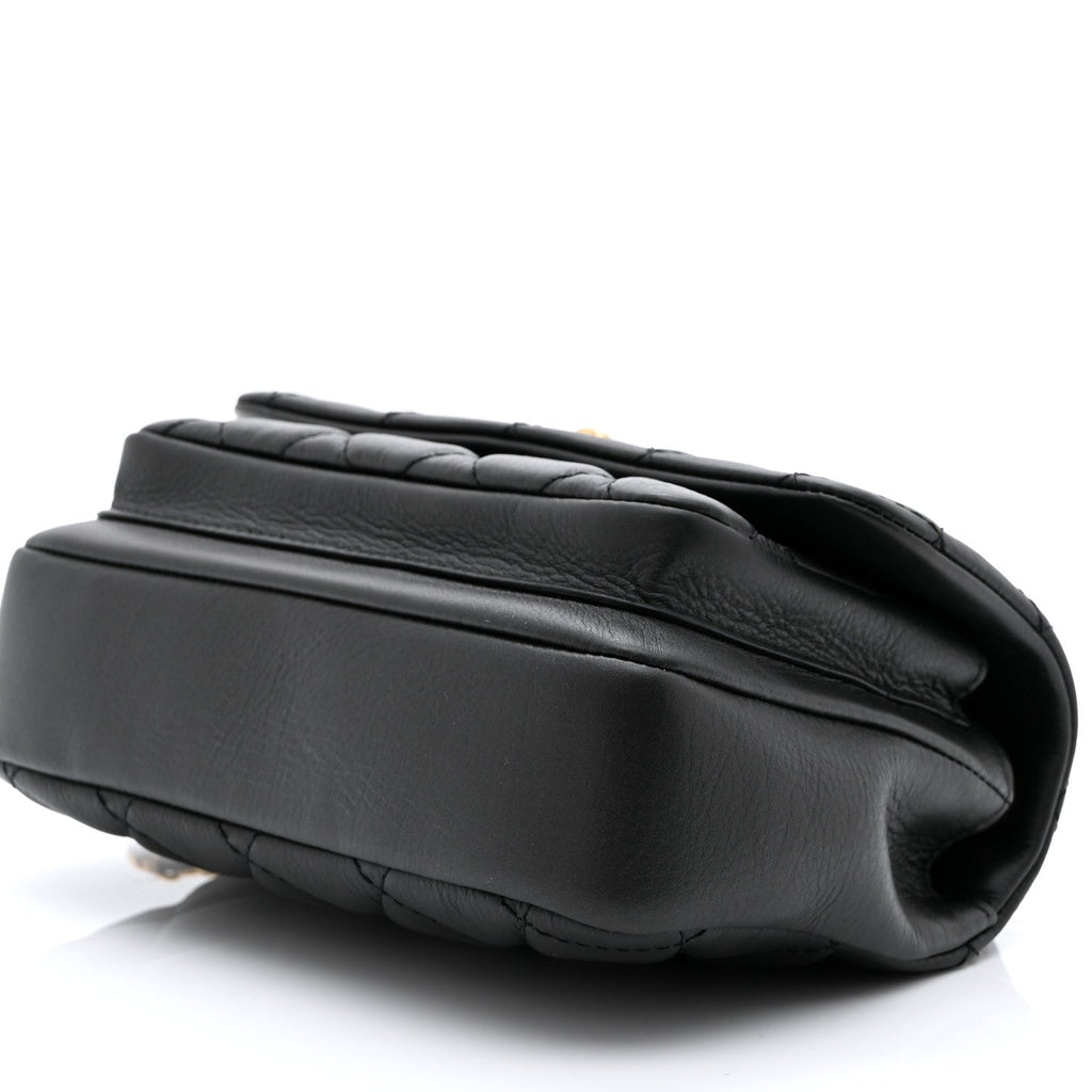 Calfskin Quilted Top Handle Flap Black