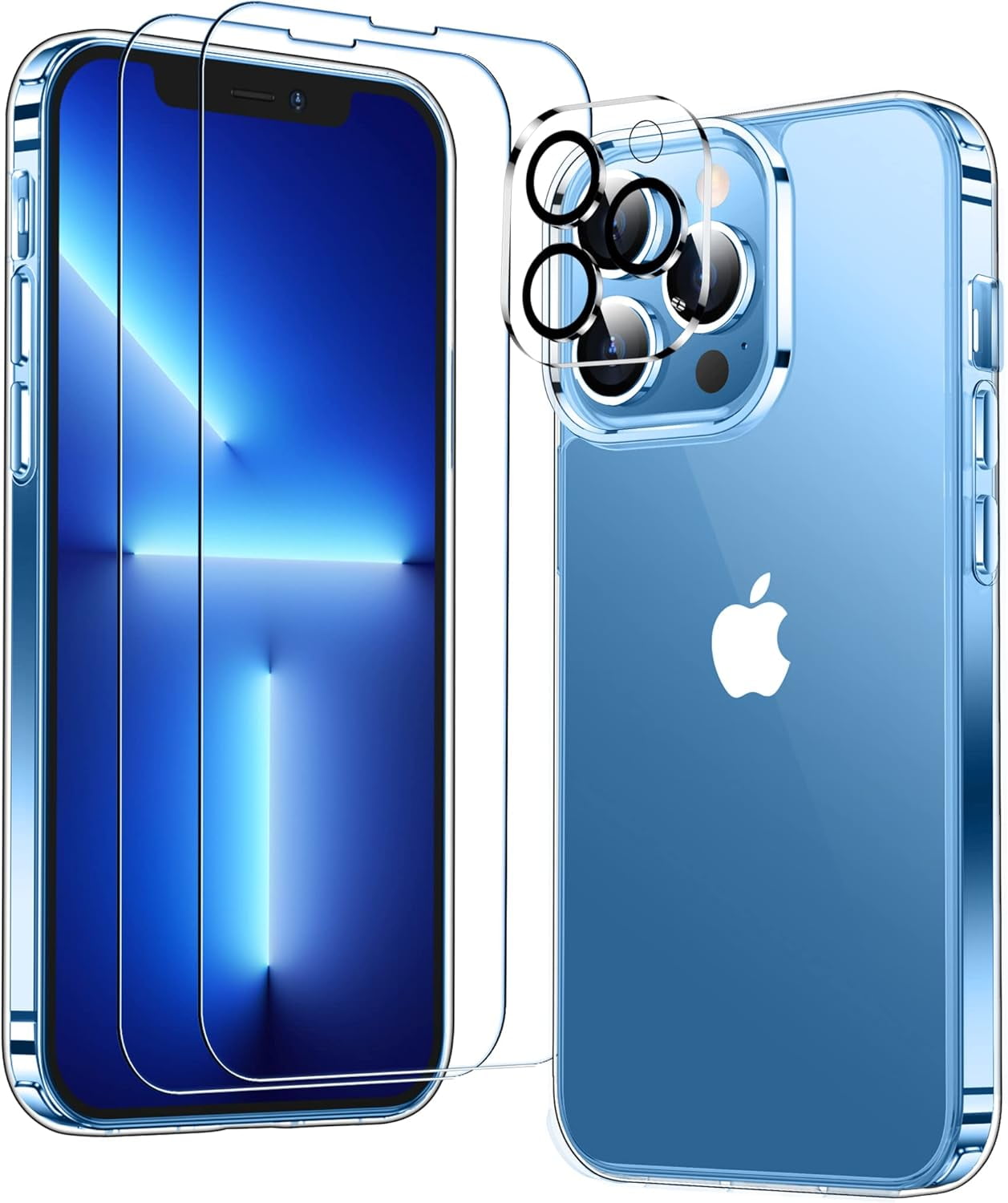Entronix Bundle Compatible with iPhone 13 Pro Max - [Hard] Clear Case, 2 Clear Screen Protector & 1 Camera Lens Protector