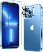 Entronix Bundle Compatible with iPhone 13 Pro - [Hard] Clear Case, 2 Clear Screen Protector & 1 Camera Lens Protector