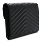 Grain De Poudre Matelasse Chevron Monogram Monochrome Envelope Clutch Black