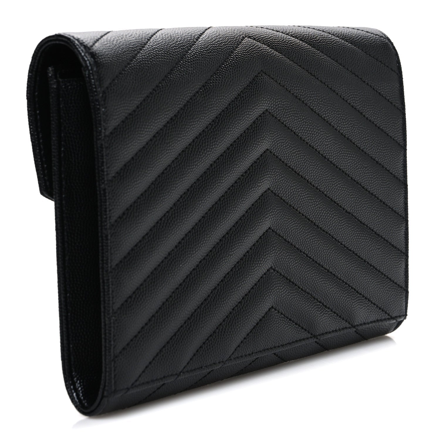 Grain De Poudre Matelasse Chevron Monogram Monochrome Envelope Clutch Black