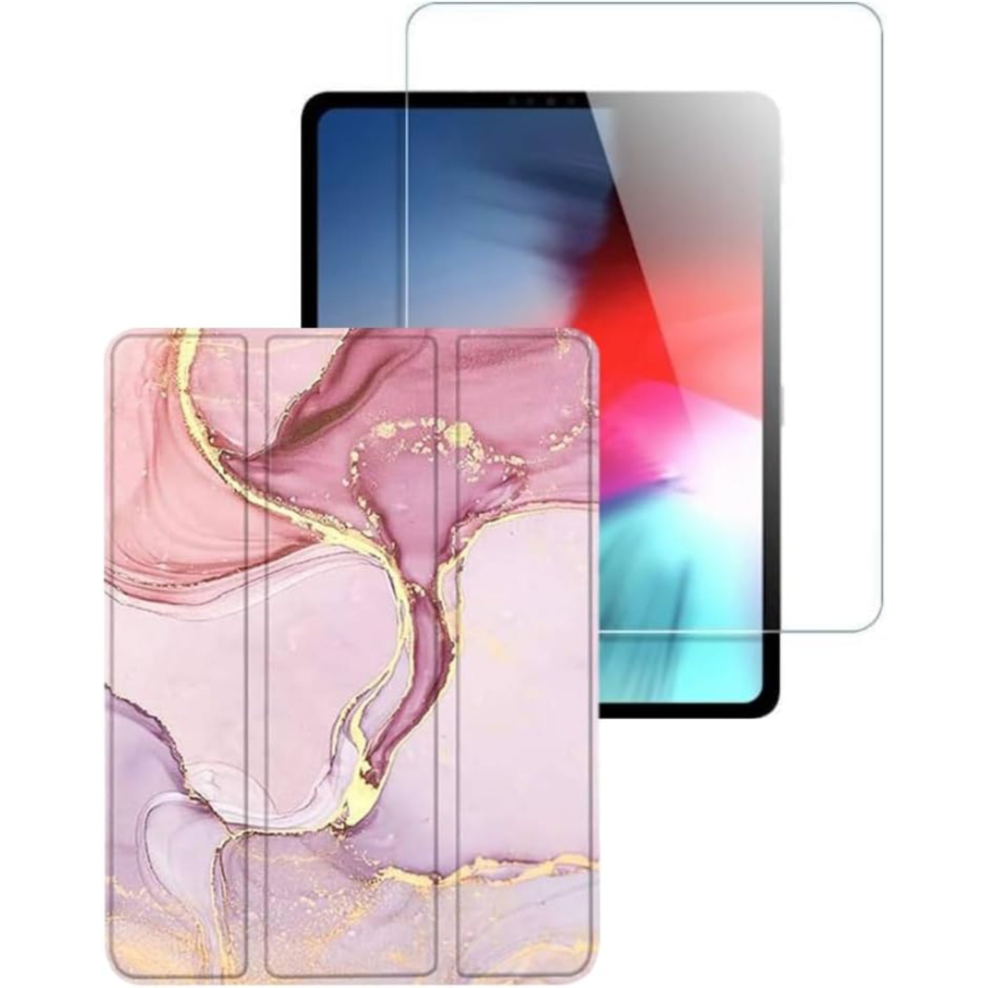 SAHARA - Inspire Series Pink Marble Folio Case with Glass Screen - iPad Pro 12.9 (4th, 5th & 6th Generation)