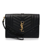 Grain De Poudre Textured Mixed Matelasse Triquilt Monogram Clutch Black
