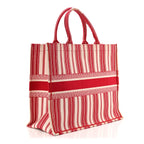 Canvas Embroidered Mykonos Large Striped Book Tote Red