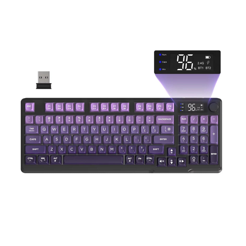 Wireless Gaming Keyboard with Display Screen and Control Knob, Bluetooth/2.4GHz Silent Membrane Design, 3000mAh Rechargeable Battery