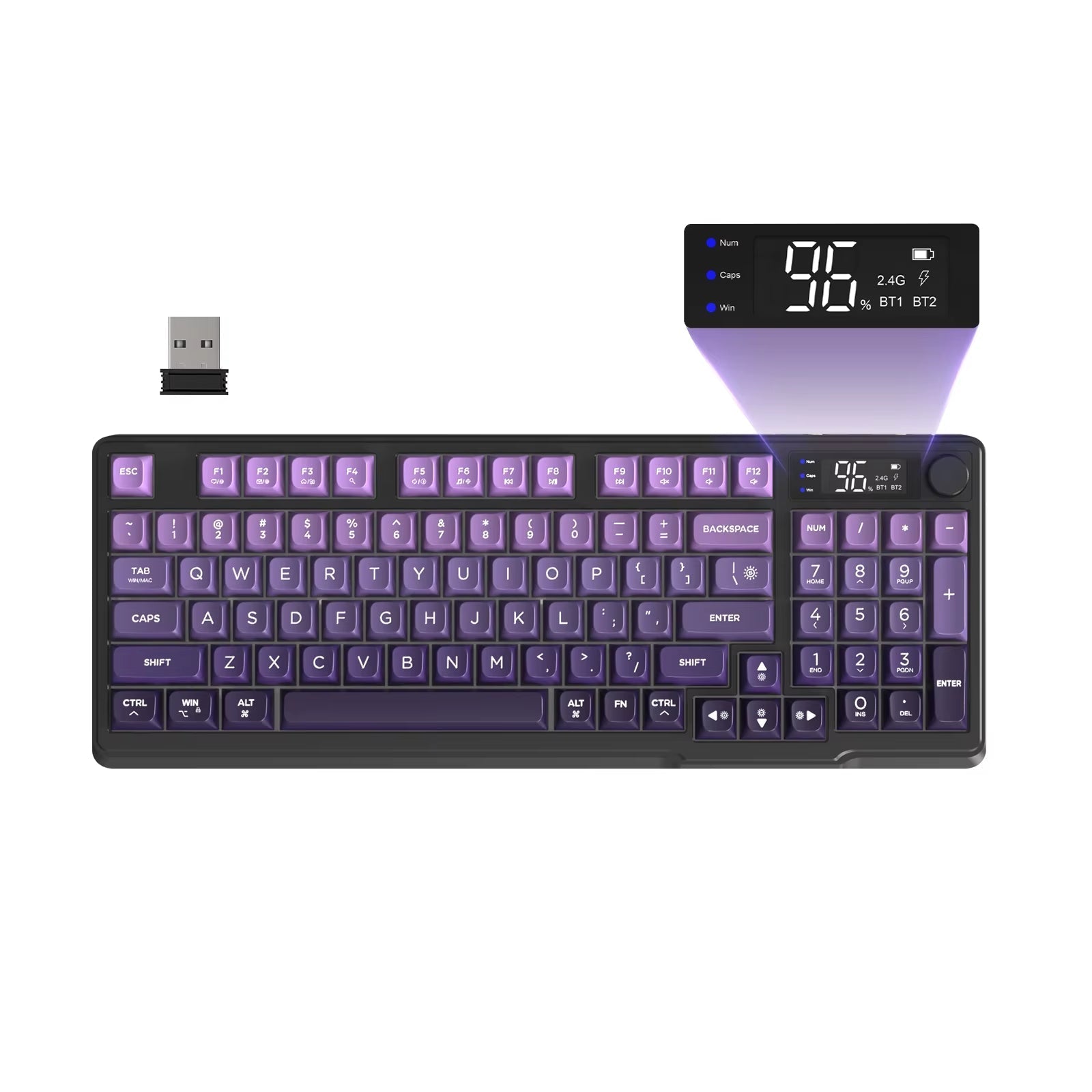 Wireless Gaming Keyboard with Display Screen and Control Knob, Bluetooth/2.4GHz Silent Membrane Design, 3000mAh Rechargeable Battery