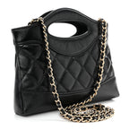 Shiny Crumpled Calfskin Quilted Nano 31 Shopping Bag Black
