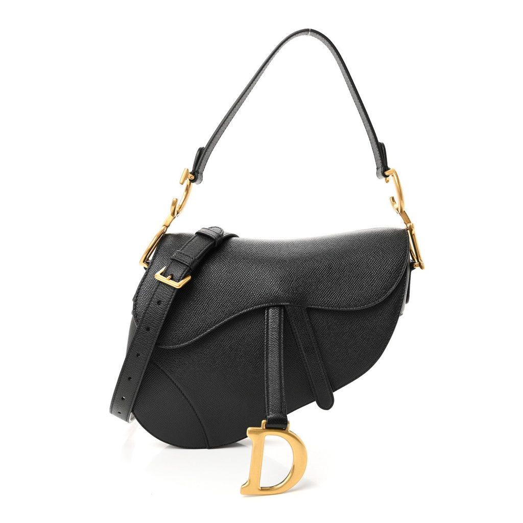 Grained Calfskin Saddle Bag With Strap Black