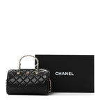 Caviar Quilted Barrel Clutch With Chain  Black