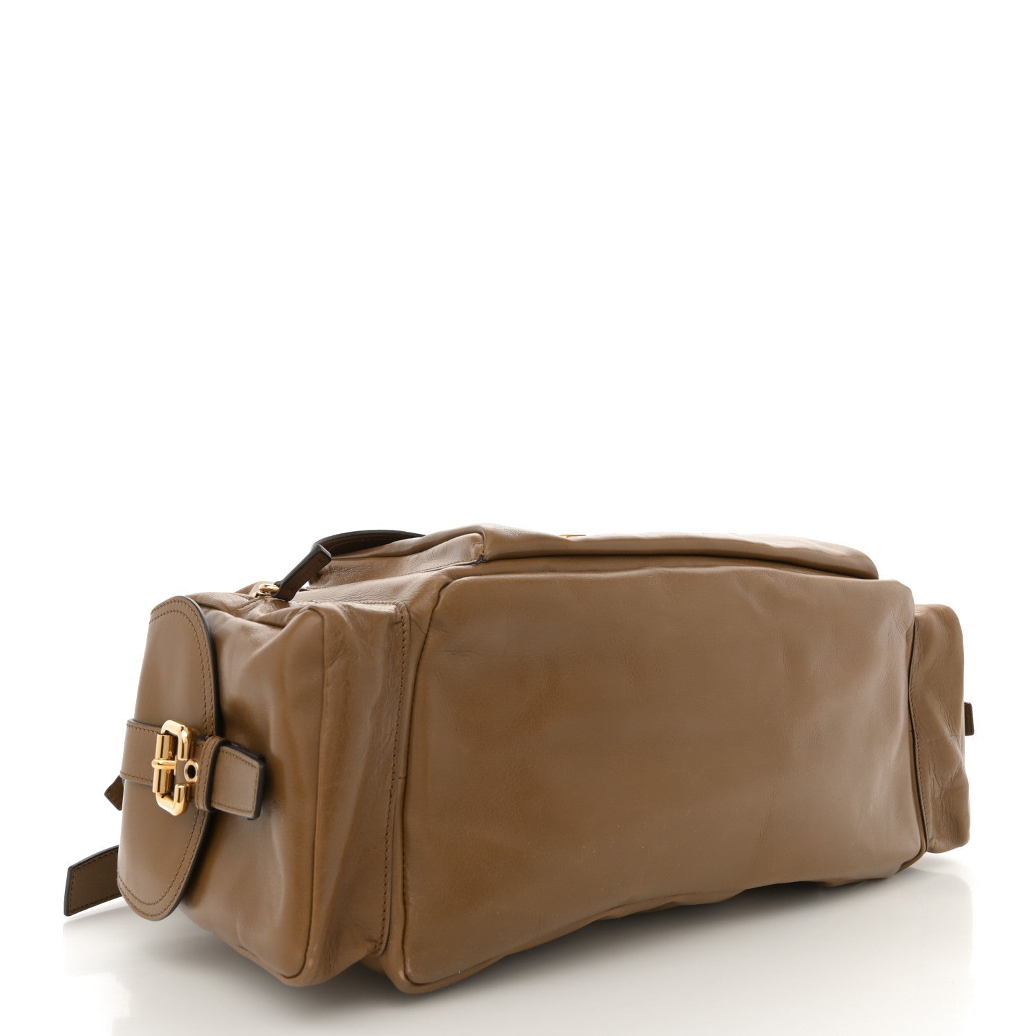 Shiny Calfskin Large Double Carry Camera Bag Dark Khaki