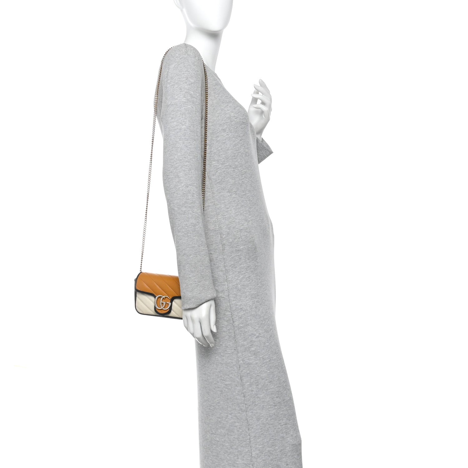 Vintage Effect Calfskin Matelasse Diagonal Super Mini Torchon GG Marmont Shoulder Bag  Cognac Mystic White Blue Agata
