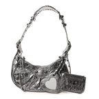 Metallic Agneau Arena Le Cagole Shoulder Bag XS Silver