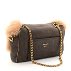 Shearling Calfskin Small Reversible Monogram Kate Satchel Ecru Dark Brown