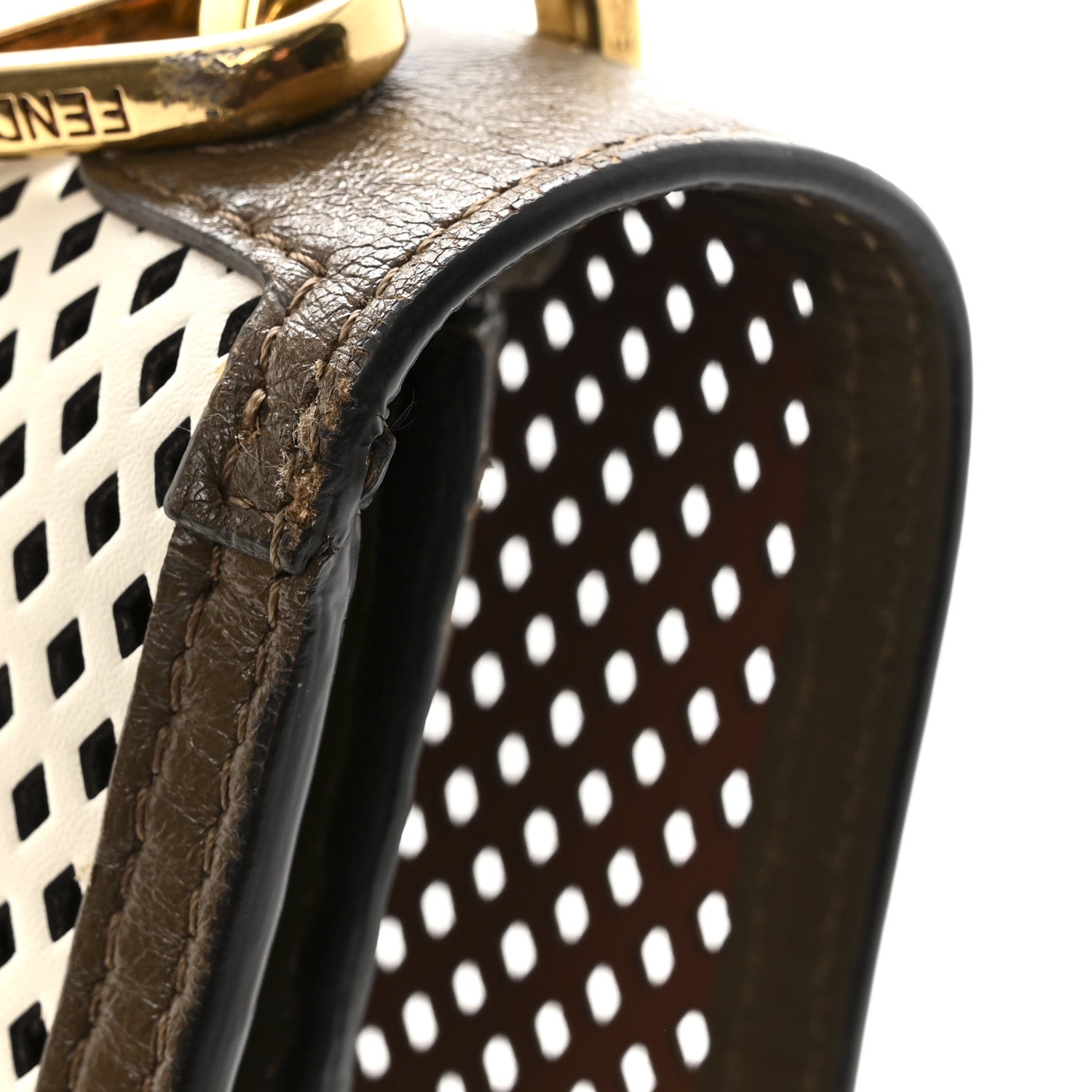 Vitello Liberty Glossy Lambskin F is Fendi Perforated Kan U Shoulder Bag White Ice Rust Maya