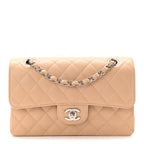 Caviar Quilted Small Double Flap Beige