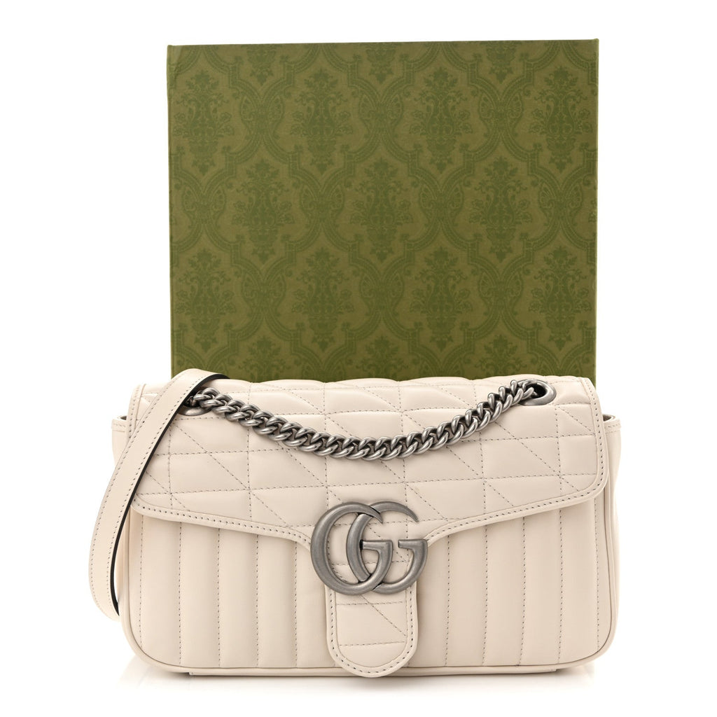 Calfskin Matelasse Aria Small GG Marmont Shoulder Bag Mystic White