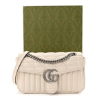 Calfskin Matelasse Aria Small GG Marmont Shoulder Bag Mystic White