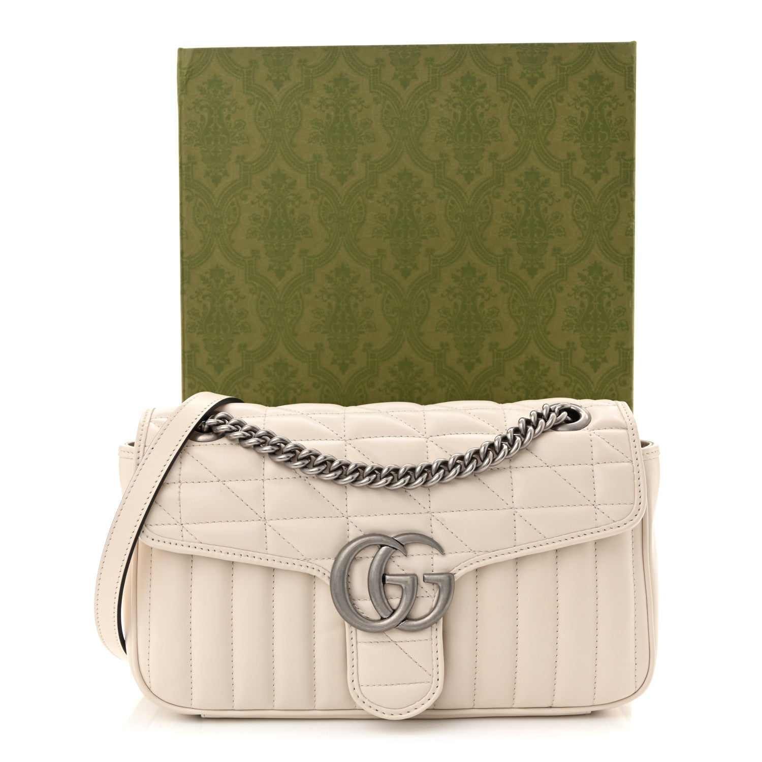 Calfskin Matelasse Aria Small GG Marmont Shoulder Bag Mystic White